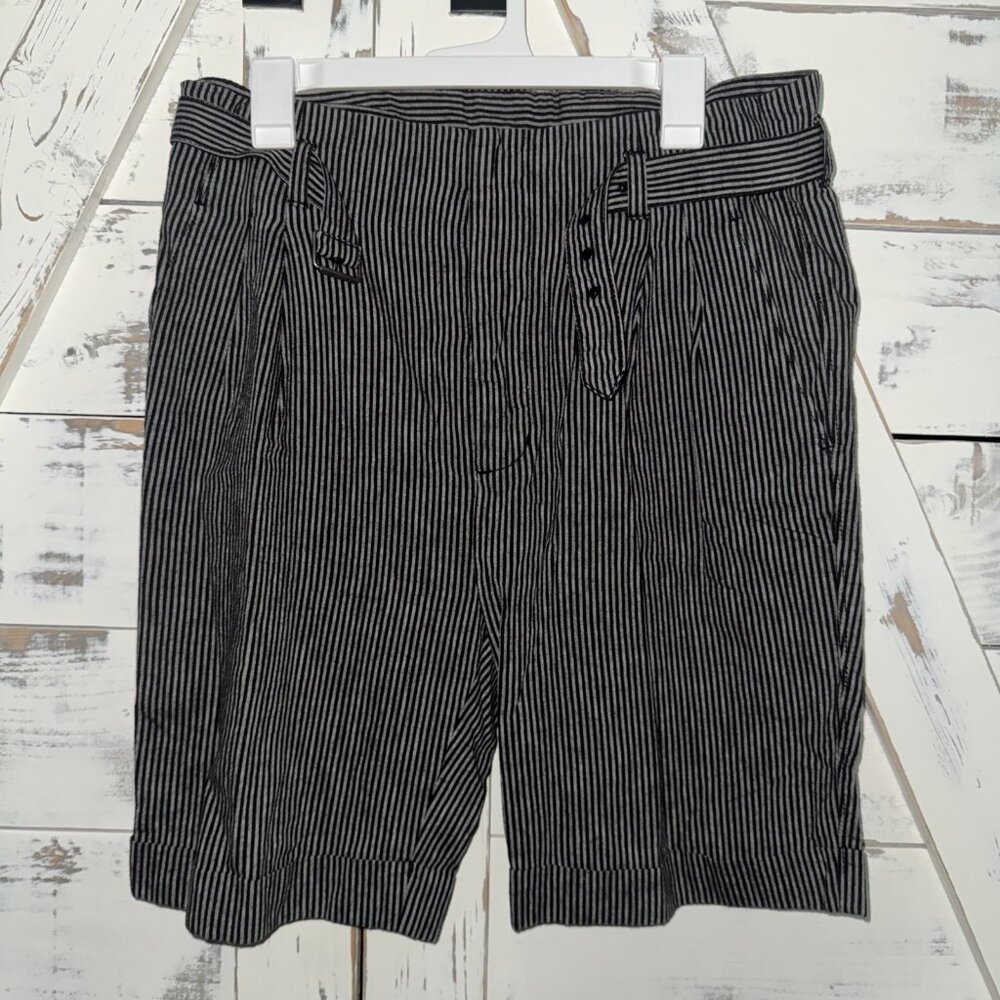 3.1 Phillip Lim Womens size 29 8 shorts Black Linen striped paperbag Belt Waist